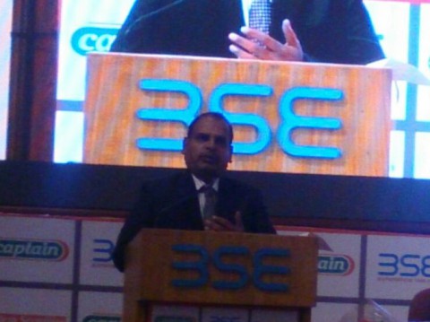 Mr. Ramesh Khichadiya, Chairman & Managing Director of Captain Polyplast giving honorary speech at listing event held at BSE, Mumbai under Captain Polyplast Listed in BSE